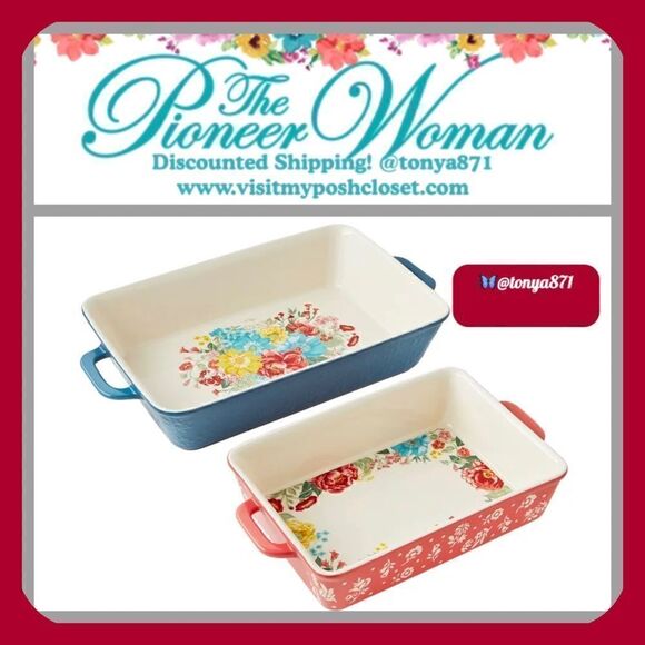 🦋 New Pioneer Woman Fancy Flourish 2 Rectangular Bakers - Picture 1 of 5